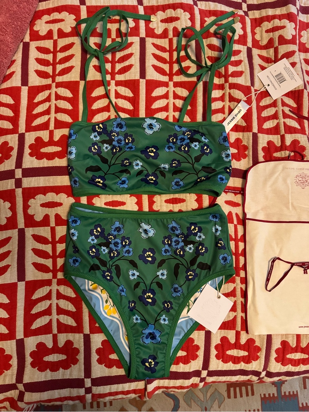 Jessie Zhao Tropical Escape Reversible Bikini Bottom - Green and Blue